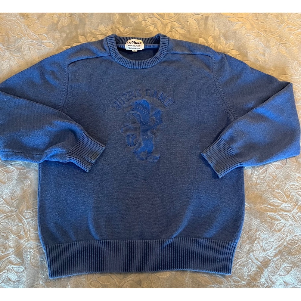 Vintage Notre Dame Embroidered Cotton Crewneck Sweater - La Mode Mens L‎